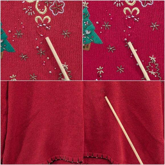 Vtg Designers Studio Christmas Sweater Womens Red Beaded Cardigan Size XL - Picture 9 of 9